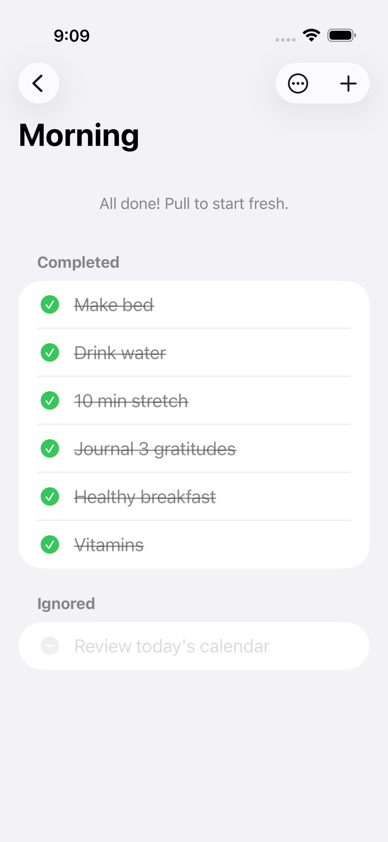 Morning routine checklist completed